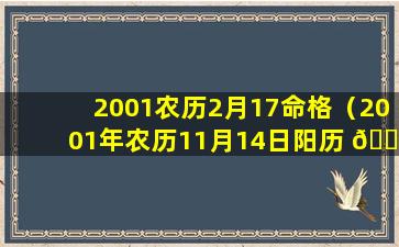 2001农历2月17命格（2001年农历11月14日阳历 🐶 是多少）